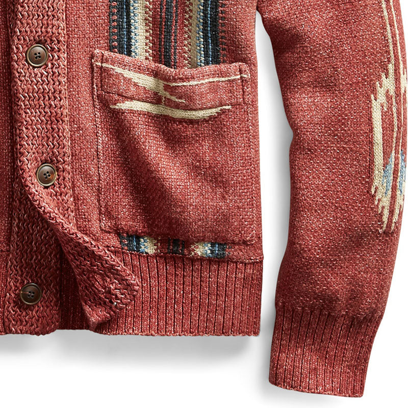 【24-hour shipping】Men's Vintage Jacquard Lapel Long Sleeve Knit Cardigan 51482095M