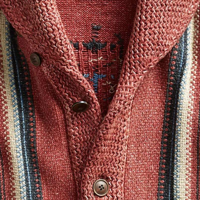 【24-hour shipping】Men's Vintage Jacquard Lapel Long Sleeve Knit Cardigan 51482095M