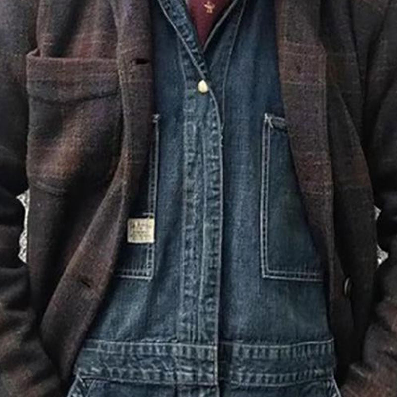【24-hour shipping】Men's Retro Checkered Lapel Loose Jacket 84918520X