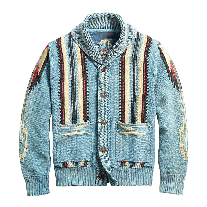 【24-hour shipping】Men's Vintage Jacquard Lapel Long Sleeve Knit Cardigan 51482095M
