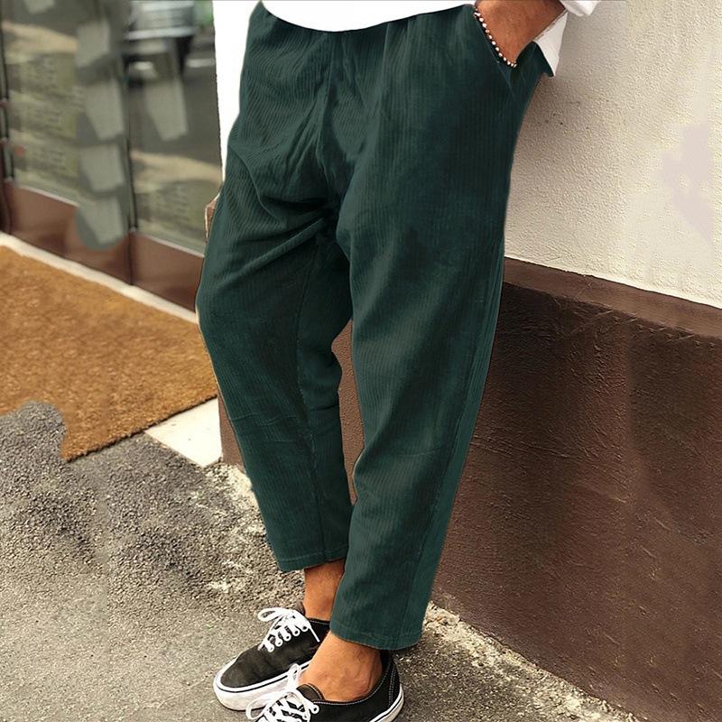Men's Corduroy Loose Straight Cropped Pants 00857343X