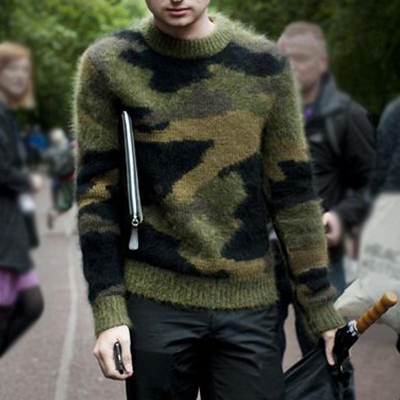 【24-hour shipping】Men's Vintage Camouflage Jacquard Crew Neck Sweater 79045048Y