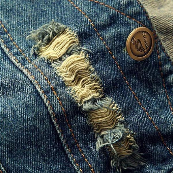 Men's Casual Distressed Frayed Denim Vest 14987136M