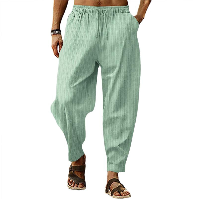 Men's breathable cotton and linen striped loose casual sports trousers 71867122X