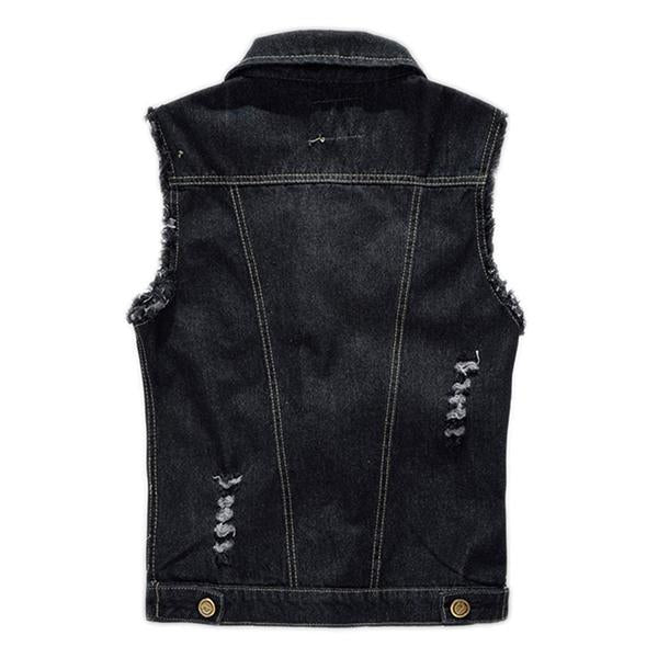 Men's Casual Distressed Frayed Denim Vest 14987136M