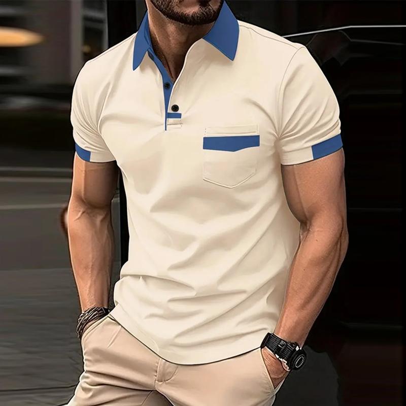 Men's Casual Color Block Pocket Short Sleeve Polo Shirt 15366994Y