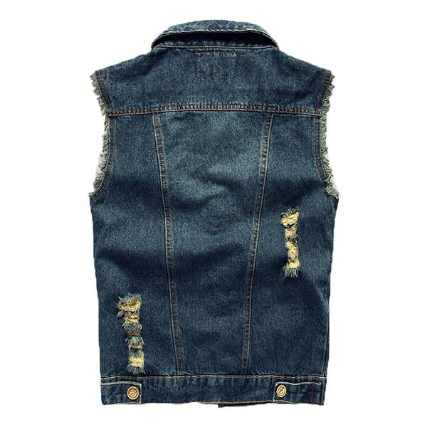 Men's Casual Distressed Frayed Denim Vest 14987136M