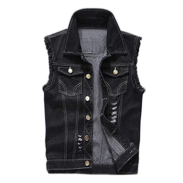 Men's Casual Distressed Frayed Denim Vest 14987136M