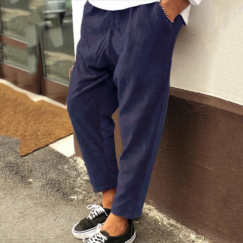 Men's Corduroy Loose Straight Cropped Pants 00857343X