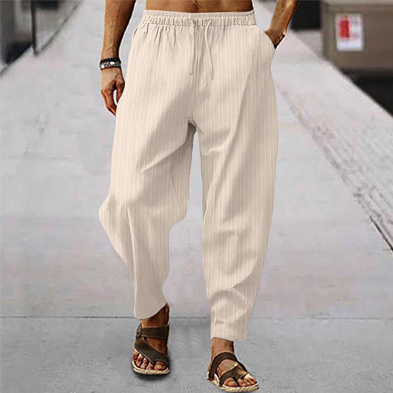 Men's breathable cotton and linen striped loose casual sports trousers 71867122X