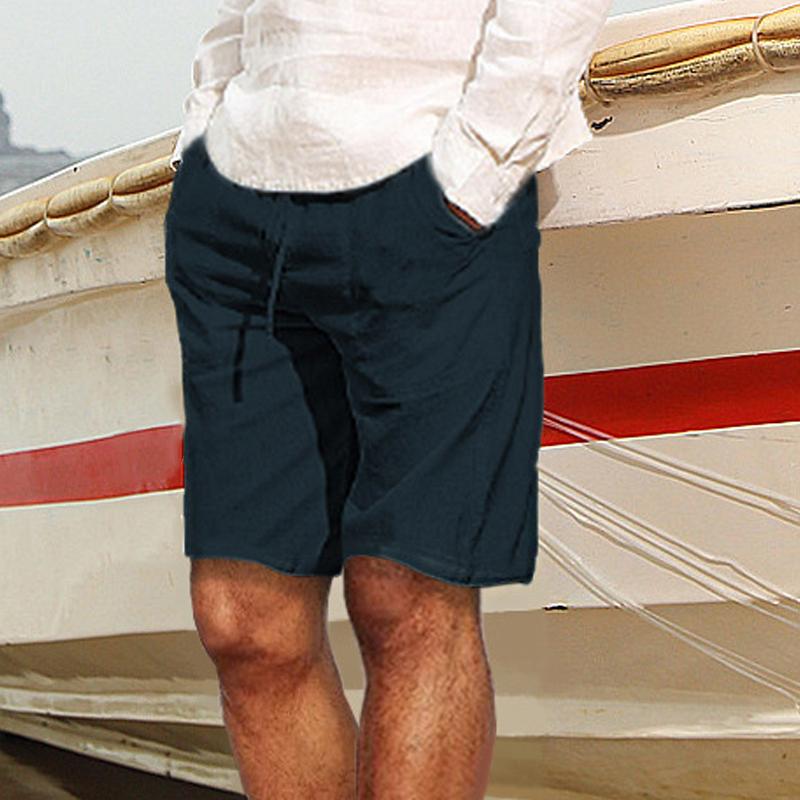 Men's Casual Solid Color Cotton And Linen Shorts 04767550Y