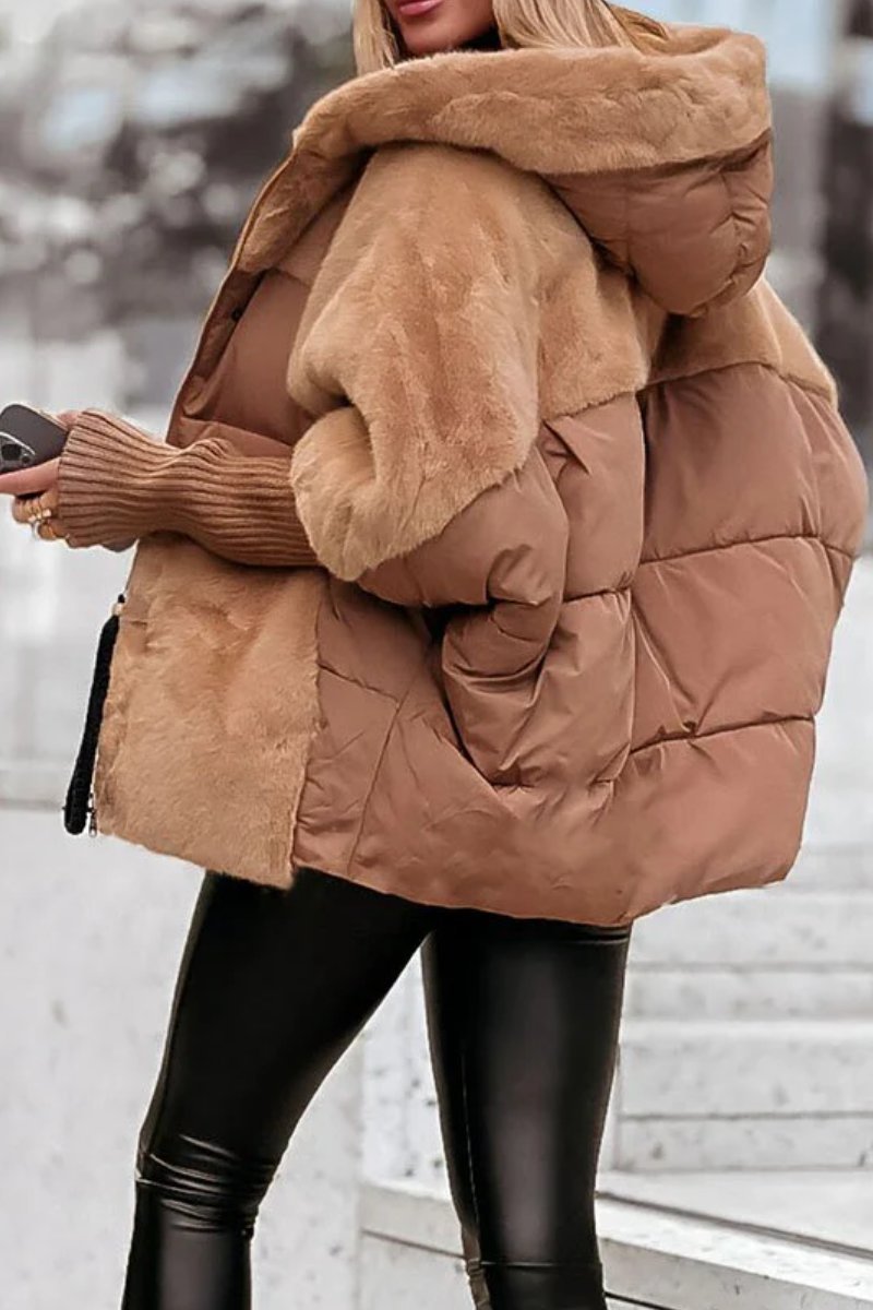 Lila Hooded Fur Patchwork Winter Coat