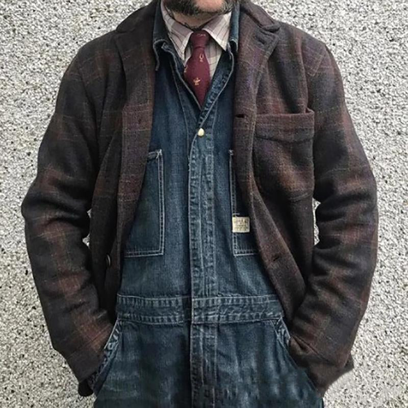 【24-hour shipping】Men's Retro Checkered Lapel Loose Jacket 84918520X