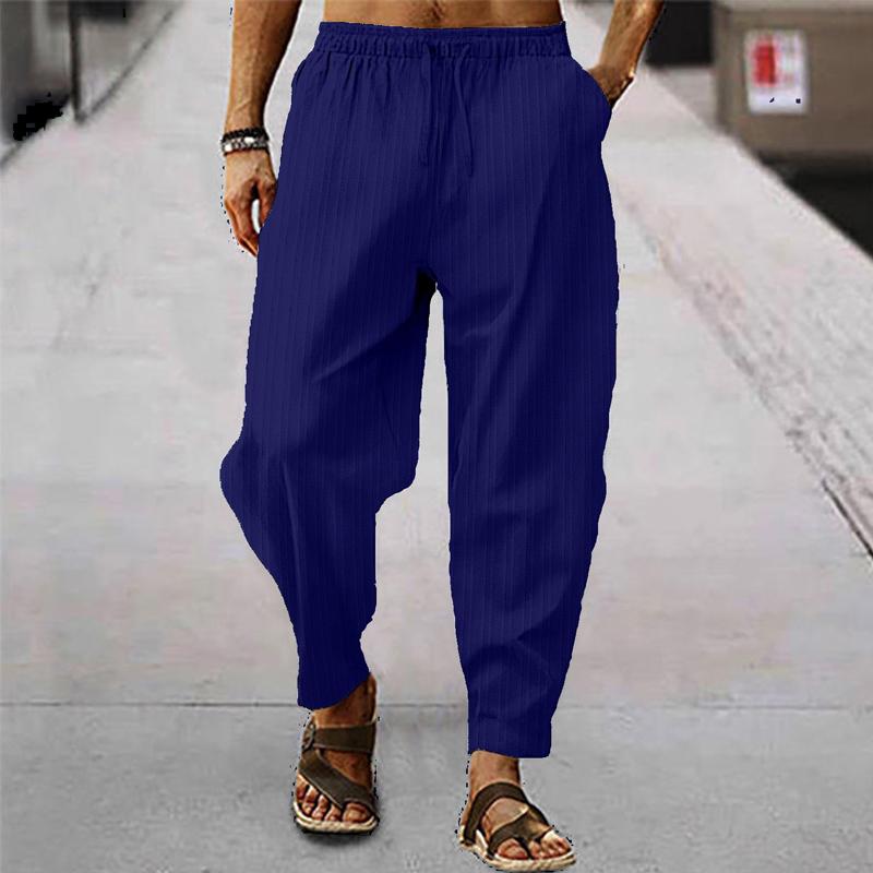 Men's breathable cotton and linen striped loose casual sports trousers 71867122X
