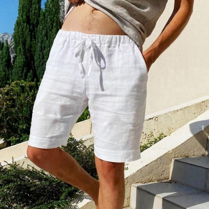 Men's Vintage Solid Linen Drawstring Shorts 53739890Y