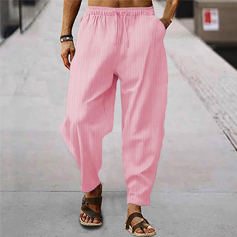 Men's breathable cotton and linen striped loose casual sports trousers 71867122X