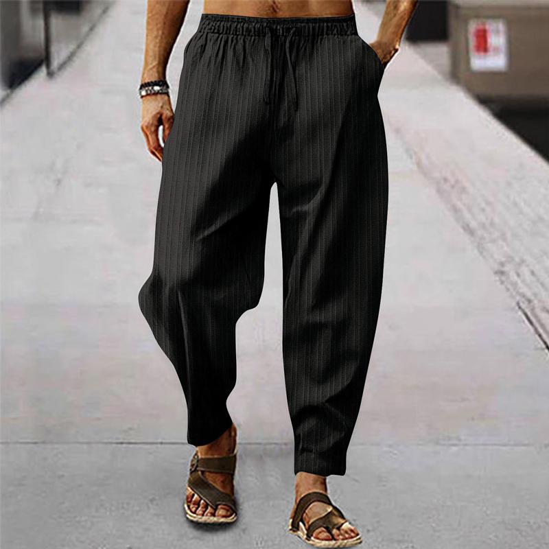 Men's breathable cotton and linen striped loose casual sports trousers 71867122X