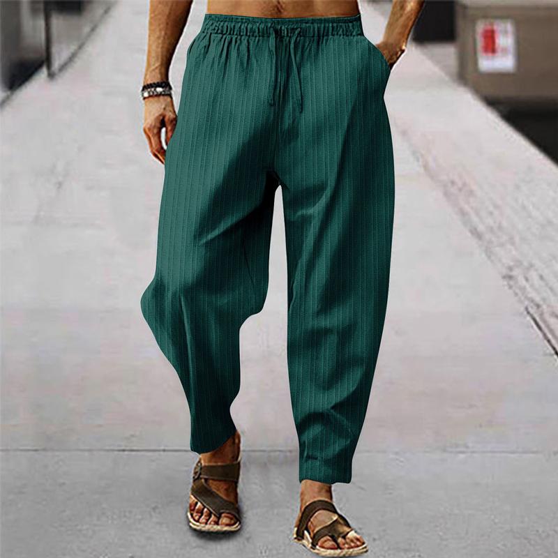 Men's breathable cotton and linen striped loose casual sports trousers 71867122X