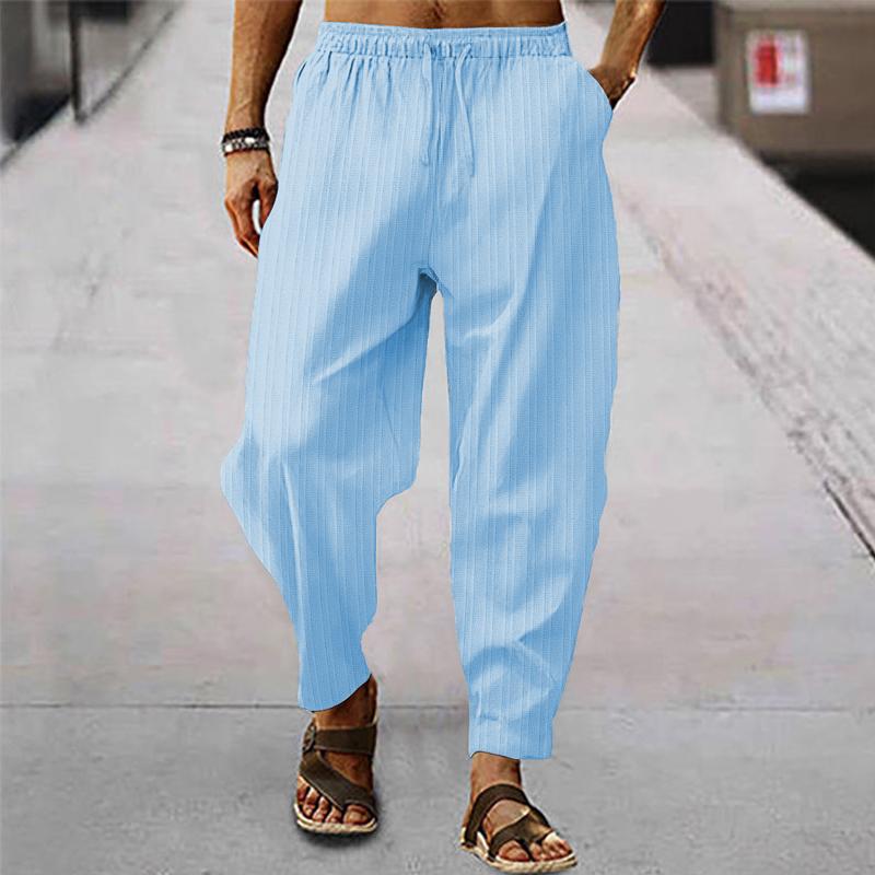 Men's breathable cotton and linen striped loose casual sports trousers 71867122X