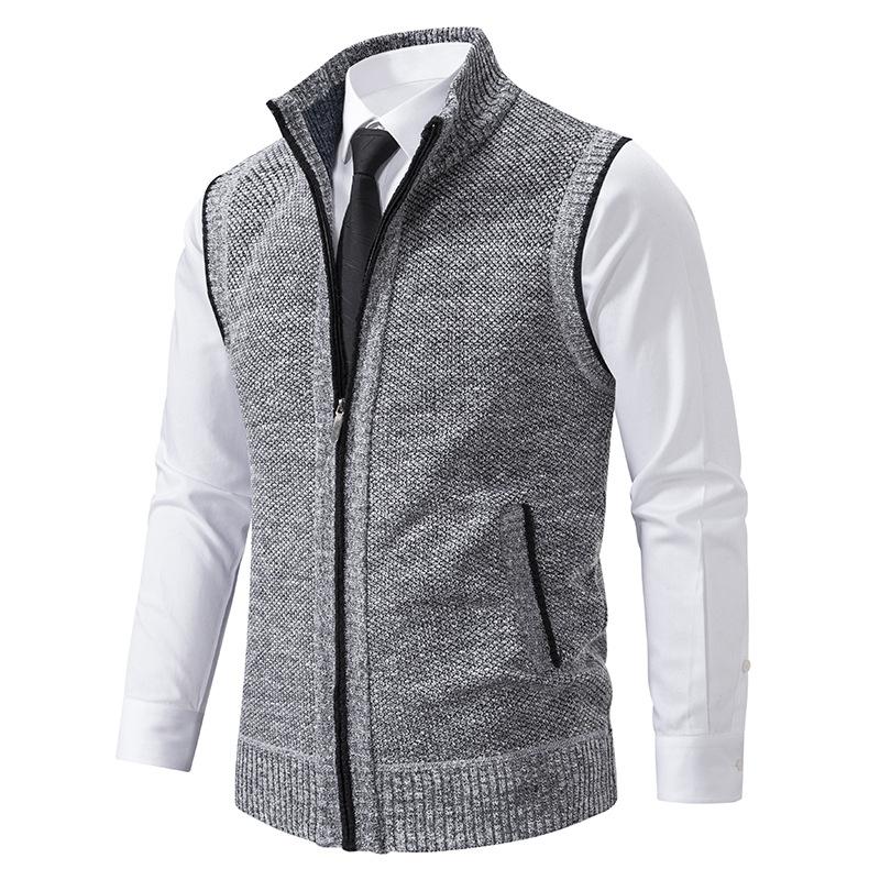 Men's Casual Solid Color Stand Collar Sleeveless Knitted Vest 19972434Y