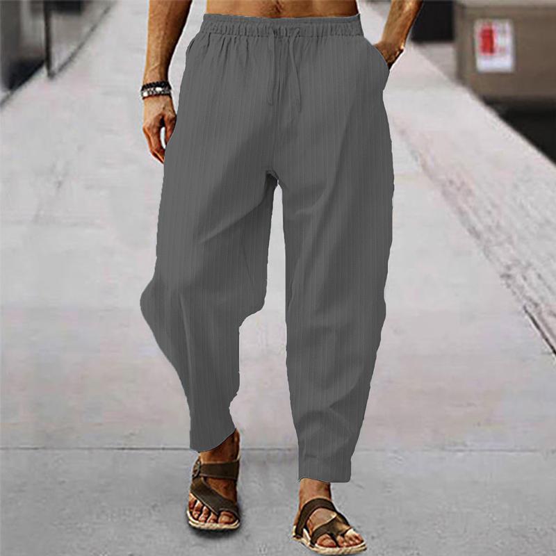 Men's breathable cotton and linen striped loose casual sports trousers 71867122X