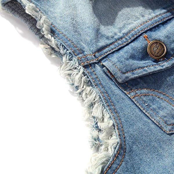 Men's Casual Distressed Frayed Denim Vest 14987136M