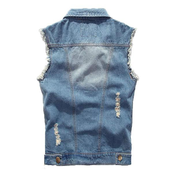 Men's Casual Distressed Frayed Denim Vest 14987136M