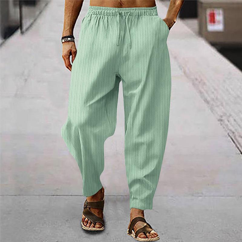 Men's breathable cotton and linen striped loose casual sports trousers 71867122X