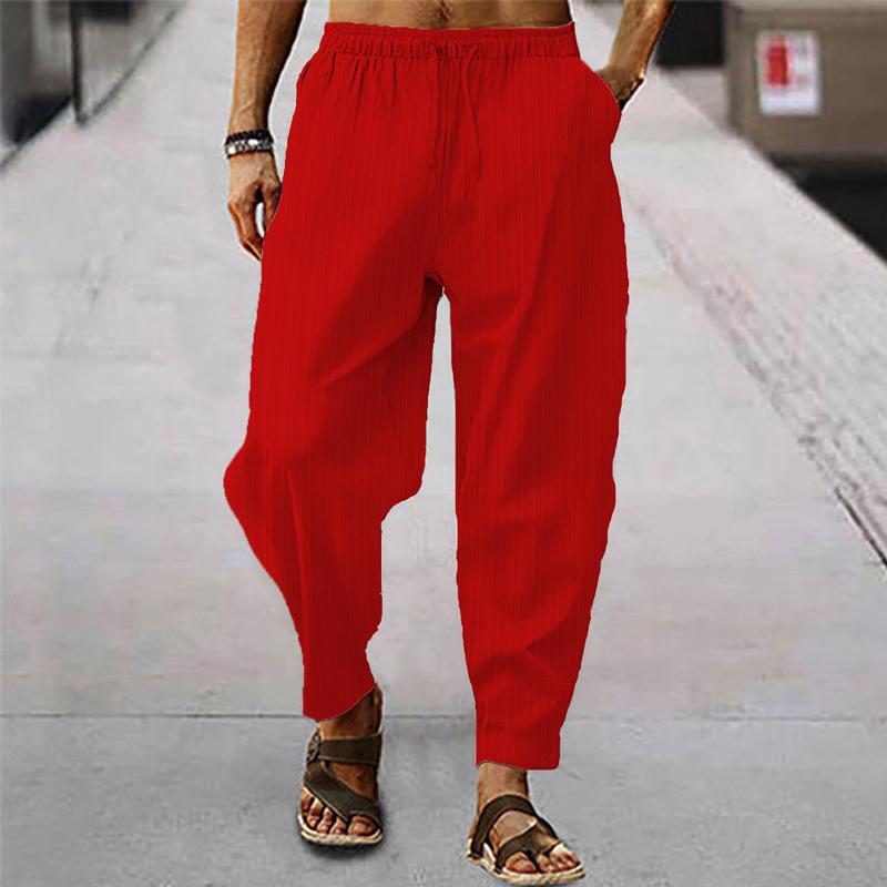 Men's breathable cotton and linen striped loose casual sports trousers 71867122X