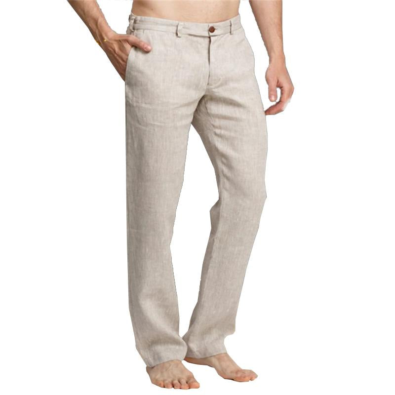 Men's Linen Slant Pocket Straight Solid Color Loose Casual Pants 53565009X