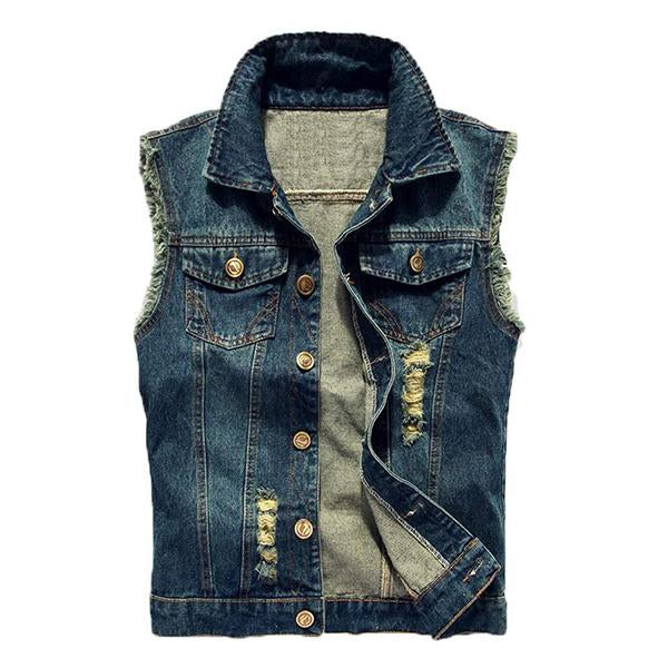 Men's Casual Distressed Frayed Denim Vest 14987136M