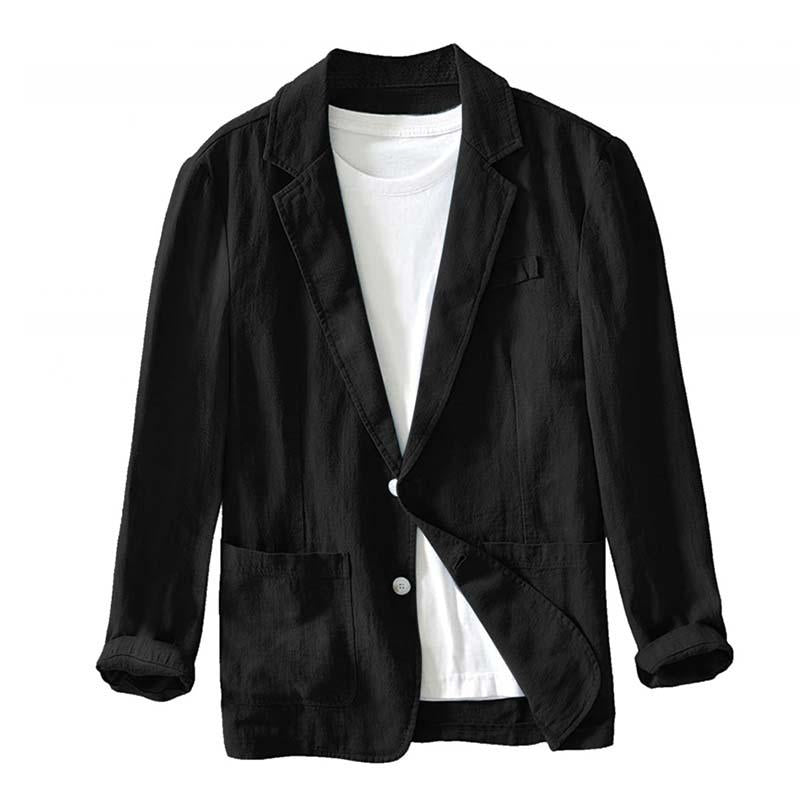 Men's Casual Cotton Linen Solid Color Lapel Long-Sleeved Blazer 97597244M