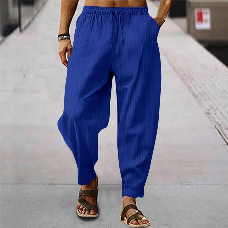 Men's breathable cotton and linen striped loose casual sports trousers 71867122X