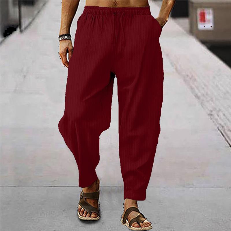 Men's breathable cotton and linen striped loose casual sports trousers 71867122X