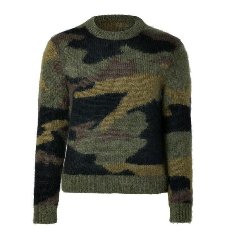 【24-hour shipping】Men's Vintage Camouflage Jacquard Crew Neck Sweater 79045048Y