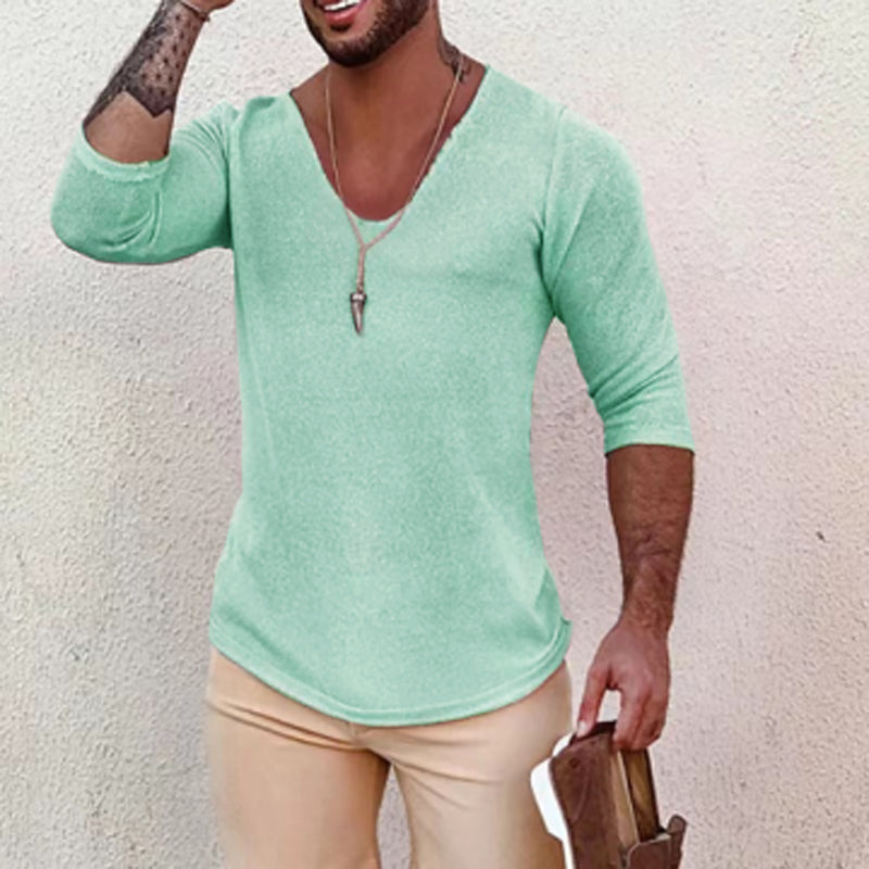 Men's Casual Long-Sleeved Thin V-Neck Knitwear 93694555M