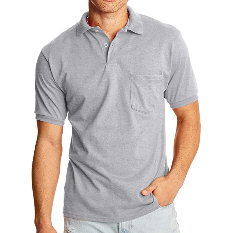 Men's Solid Lapel Breast Pocket Short Sleeve Polo Shirt 02068496Z