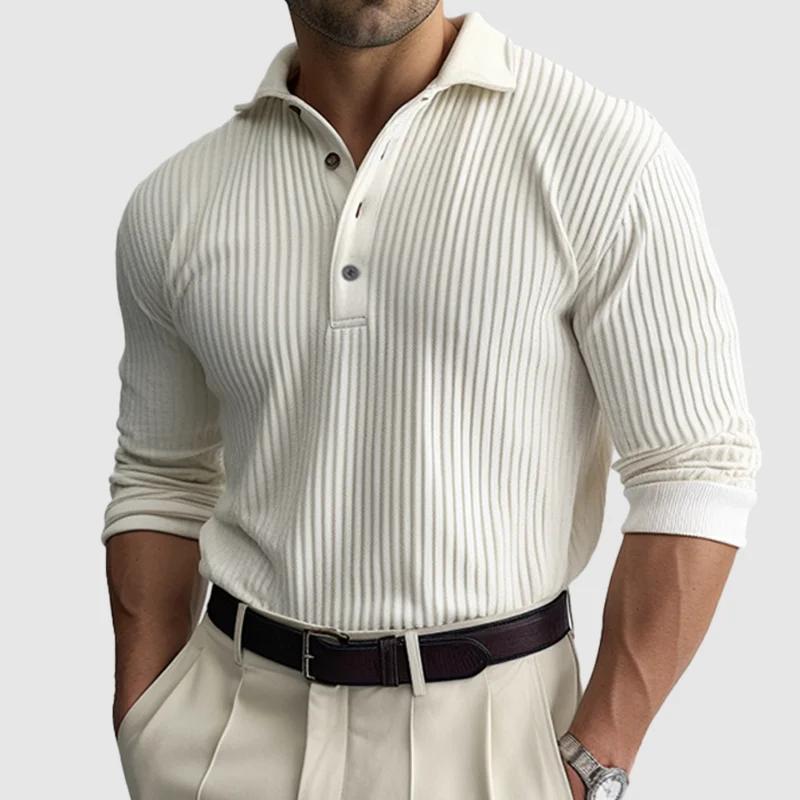 【24-hour shipping】Men's Solid Striped Lapel Long Sleeve Polo Shirt 11488498Z