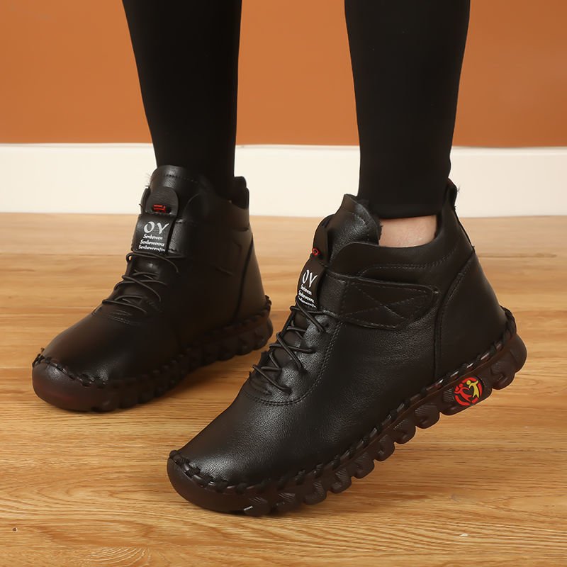 Thick Fur Booties Women's Short Leather