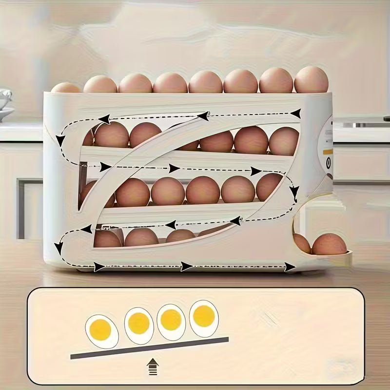 EggTower 30 — 4-Tier Countertop & Fridge Egg Holder (Side Door, 30 Eggs, Handle, Glossy Finish)