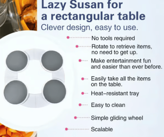 Turntable for rectangular long and oblong tables