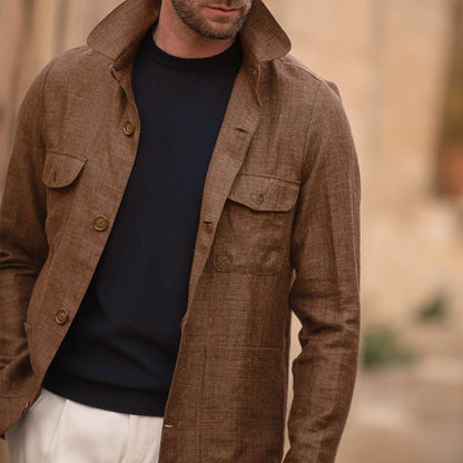 【24-hour shipping】Men's Casual Linen Lapel Single Breasted Long Sleeve Thin Jacket 04319173M