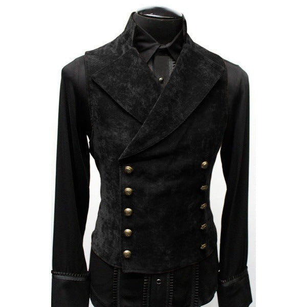 MEN'S STAND COLLAR SUEDE DOUBLE BREASTED VEST 72601313M
