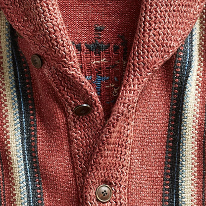 【24-hour shipping】Men's Vintage Jacquard Lapel Long Sleeve Knit Cardigan 51482095M