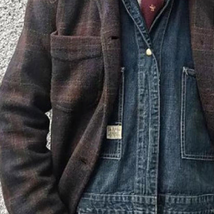 【24-hour shipping】Men's Retro Checkered Lapel Loose Jacket 84918520X