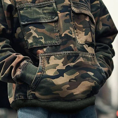 【24-hour shipping】Men's Vintage Camouflage Printed Flap Pocket Long-Sleeved Hoodie 44391826M