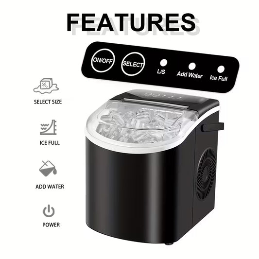 FrostFlow 26 — Countertop Ice Maker, 26 lbs/day, Portable with Handle + Basket & Scoop