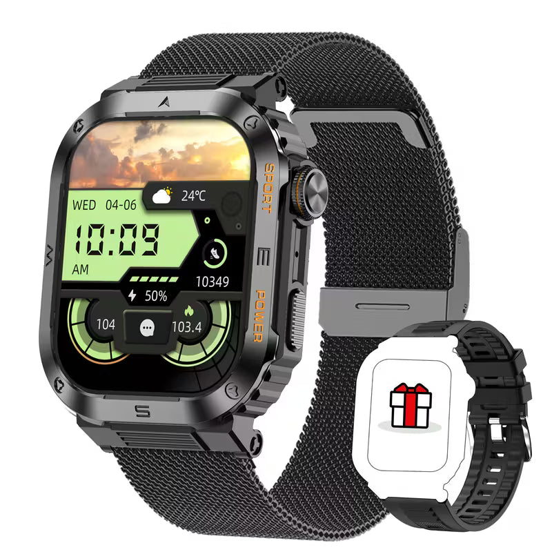 TitanTrek Rugged Smartwatch — Wireless Call, Outdoor Fitness.