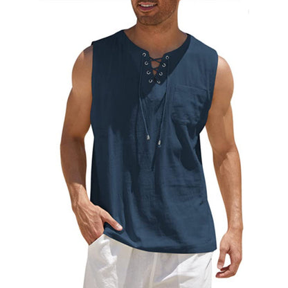 Men's Linen Loose Lace-Up Sleeveless Tank Top 29715298M
