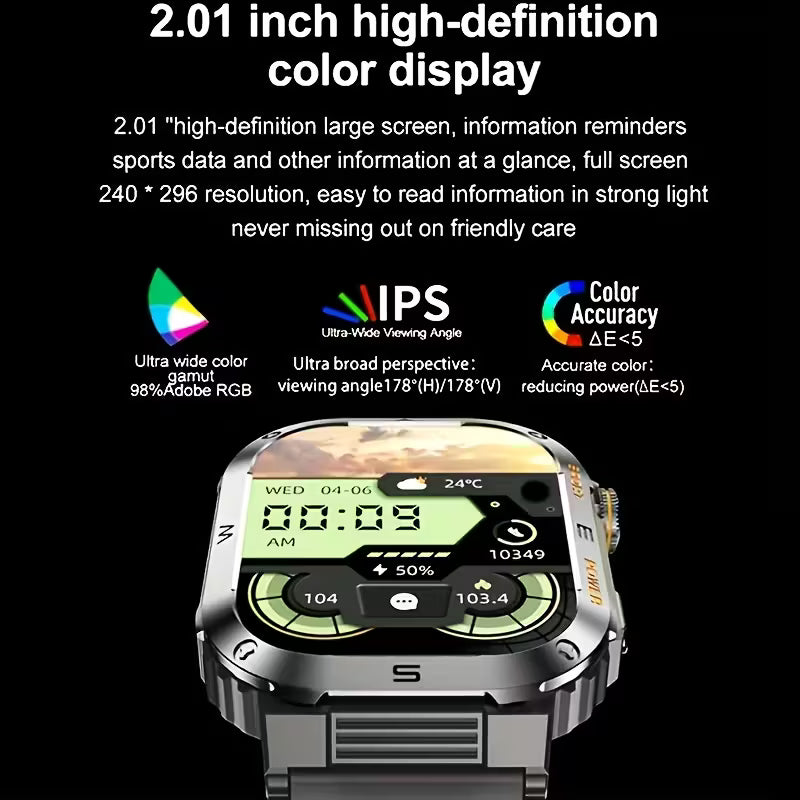 TitanTrek Rugged Smartwatch — Wireless Call, Outdoor Fitness.